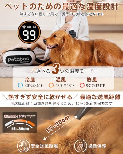 犬 ドライヤー Petaboo ペットドライヤー 【ハイパワー風力で速乾 静電気除去 大風量 騒音低減】一体型収納 ペットヘア乾燥機 送風機 99段風速調整 犬用 温度調整 静電気除去 犬用 ブロワー 多頭飼い PSE 車載モード 家用 業務 c2fa98ac
