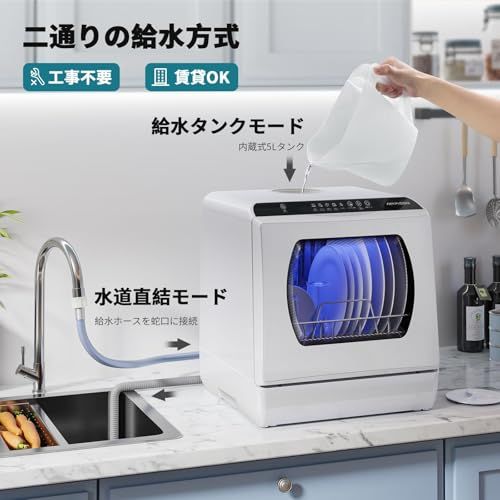AIRMSEN 食洗機 タンク式 工事不要 大容量40点 食器洗い乾燥機 3~4人用 コンパクト食洗器 高温75℃洗浄&PTC 乾燥機能&エアーリフレッシュ機能 静音設計【2年 】t deaae684