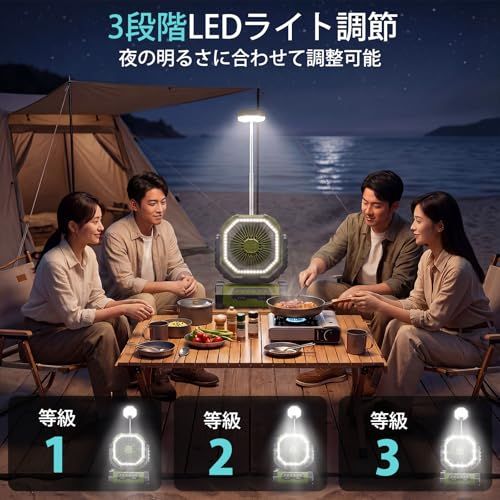 キャンプ扇風機 20000mAh 大容量 自動首振り 最大46時間連続使用 アウトドア 卓上扇風機 充電式 吊り下げ式 強風4段階調節 リモコン・タイマー機能付き 静音DCモーター 伸縮ライト LEDライト搭載 ・卓上両用 小型サーキュレータ 2dcd3012