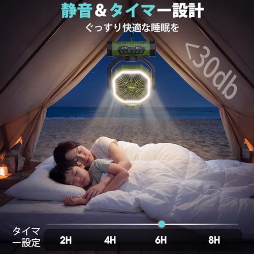 キャンプ扇風機 20000mAh 大容量 自動首振り 最大46時間連続使用 アウトドア 卓上扇風機 充電式 吊り下げ式 強風4段階調節 リモコン・タイマー機能付き 静音DCモーター 伸縮ライト LEDライト搭載 ・卓上両用 小型サーキュレータ 2dcd3012