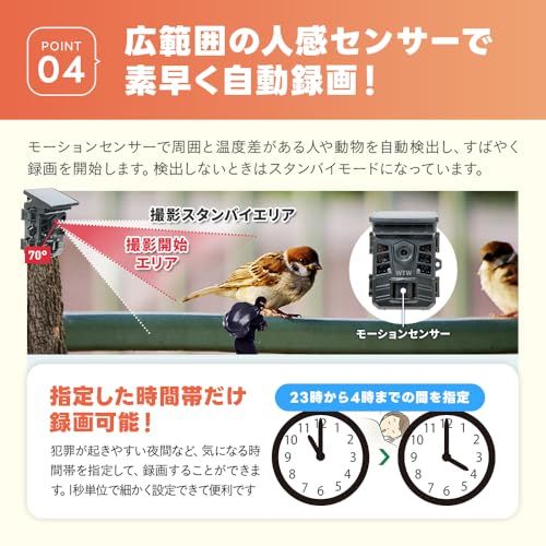 WTW 塚本無線 トレイルカメラ 防犯カメラ 熊 害獣 監視カメラ 静止画4800万画素 動画200万画素 MicroSD 256GB対応 APモード ソーラーパネル一体型 スマホ対応 夜間撮影 乾電池 防水 長時間 簡単設置 電源不要 カラ 0f4b485d