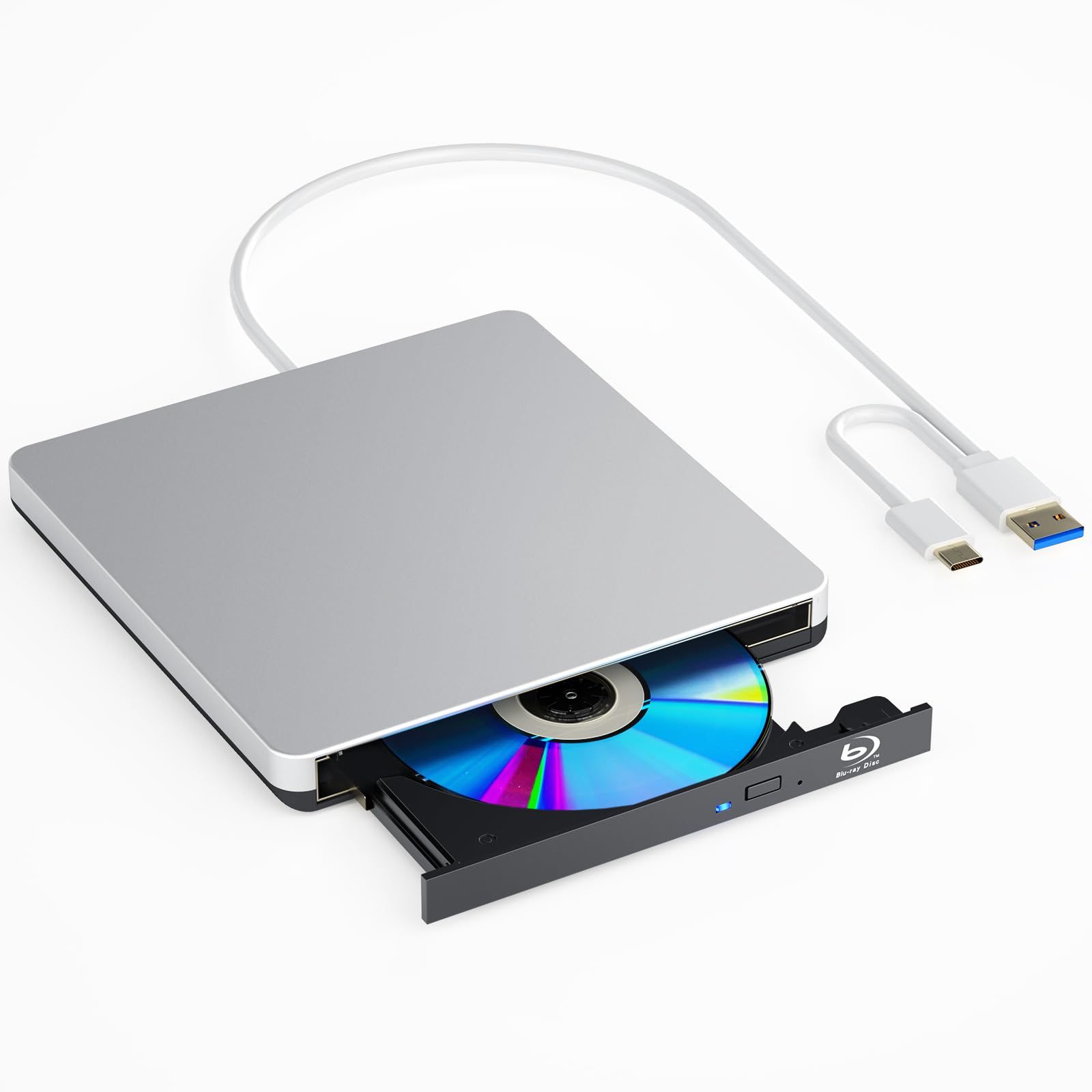 ブルーレイドライブ外付け blu-rayプレイヤー再生読み書usb-a/type-c ブルーレイプレーヤー対応Win7-11/MAC対応 ノートパソコン対応 blu-ray けドライブ（silver）★m d90b6fb6