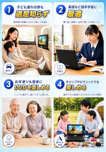 ポータブルDVDプレーヤー【Type-c急速充電 充電可能 目の保護モード】10.5インチ液晶 車載 dvdプレーヤー 最大5時間連続再生 お宅/車中/アウトドア/子供/お年寄り 軽量 持運び 操作簡単 リージョンフリー レジューム機能 27 1779be1a