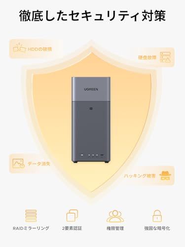 UGREEN NASync DH2300 2ベイ デスクトップNAS NFCワンタッチ接続?? 4K動画再生を支持 最大64TBのストレージ 4GB RAM オンボード メモリ搭載 バックアップ 初心者向け 初期設定簡単 ??2年保証（HDD 2eac66d5