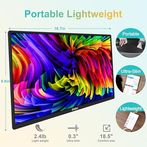 18.5インチ ポータブルモニター、ラップトップモニター 120Hz トラベルゲームモニター、400Nits HDR FHD プラグアンドプレイデュアルスピーカー、PC、タブレット、Mac、Xbox、PS3/4/5 用の外部スクリーン (18 3a2fa025