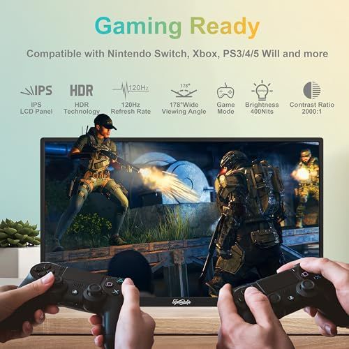 18.5インチ ポータブルモニター、ラップトップモニター 120Hz トラベルゲームモニター、400Nits HDR FHD プラグアンドプレイデュアルスピーカー、PC、タブレット、Mac、Xbox、PS3/4/5 用の外部スクリーン (18 3a2fa025