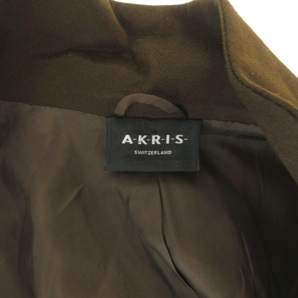 アクリス AKRIS スタンドカラーコート 金ボタン カシミヤ ひざ丈 40 カーキ /FF ■GY74