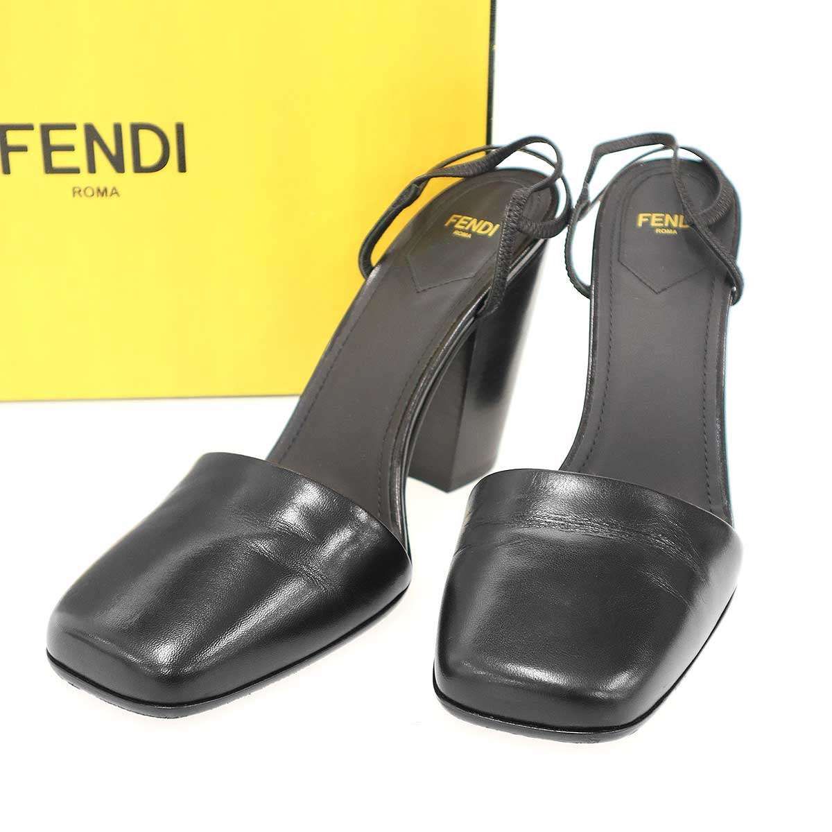 FENDI フェンディ スクエアトゥ ヒールサンダル ブラック 40