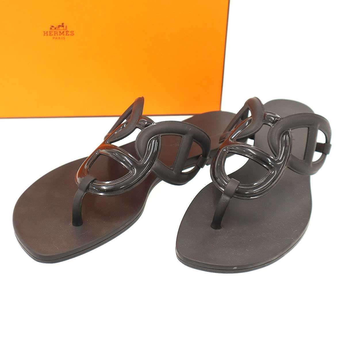 HERMES エジェリ サンダル HERMES エルメス Egerie Sandals エジェリ サンダル ブラック 36