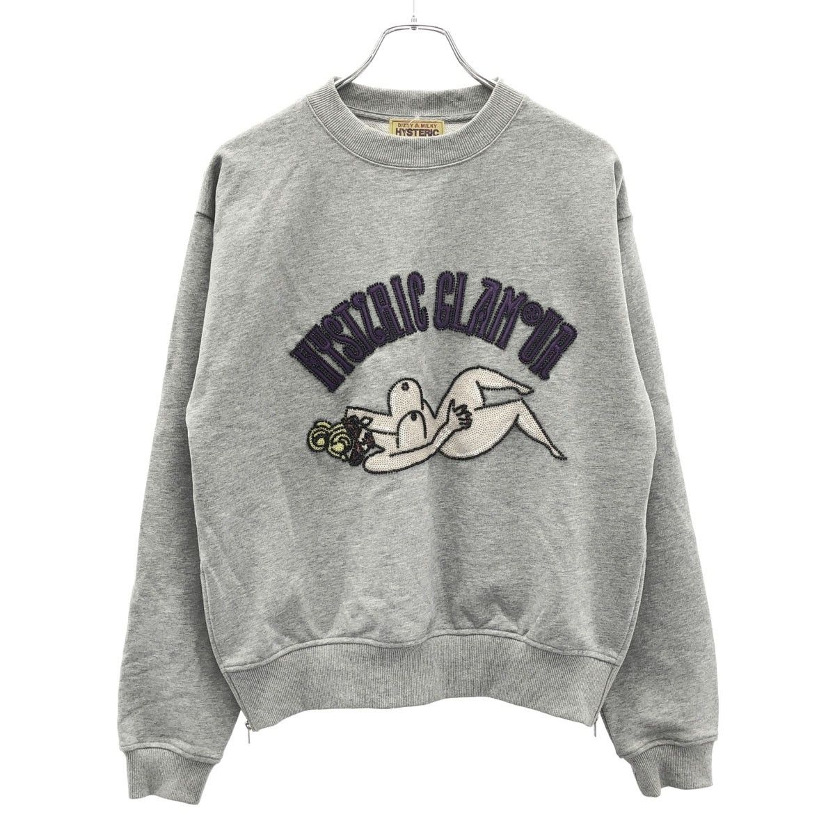 HYSTERIC GLAMOUR ヒステリックグラマー 23SS スパンコールビーズガール スウェットトレーナー 01231CS02 グレー F