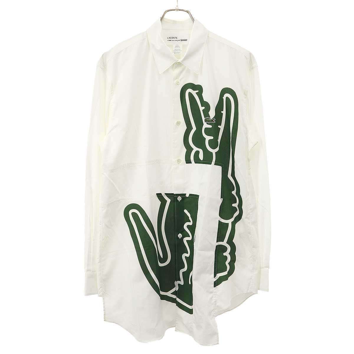 COMME des GARCONS SHIRT×LACOSTE コムデギャルソンシャツ×ラコステ 23AW シャツ FL-B011 ホワイト×グリーン M