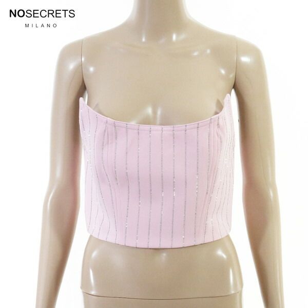 80%OFF 新品 ノーシークレッツ NO SECRETS トップス 42 ECS1372 Mサイズ ピンク レディース ベアトップ ビスチェ チューブトップ ラインストーン