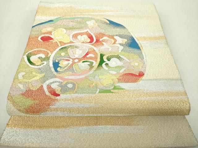 平和屋着物●爪掻き本綴れ　八寸名古屋帯　花丸文　金銀糸　正絹　逸品　DABH9045ps