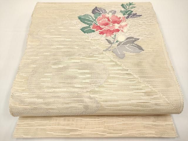平和屋着物＊夏物　八寸名古屋帯　流水枝花文　金銀糸　正絹　逸品　CABI8639tx