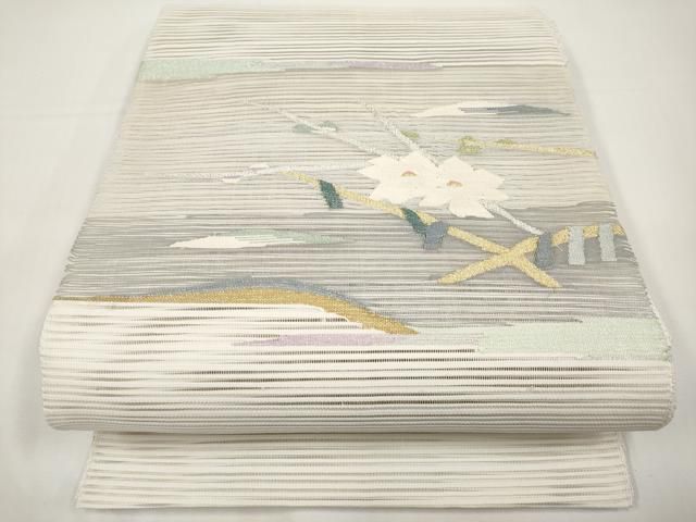 平和屋着物＊夏物　八寸名古屋帯　絽綴れ　籬枝花文　金銀糸　正絹　逸品　CABI8643tx