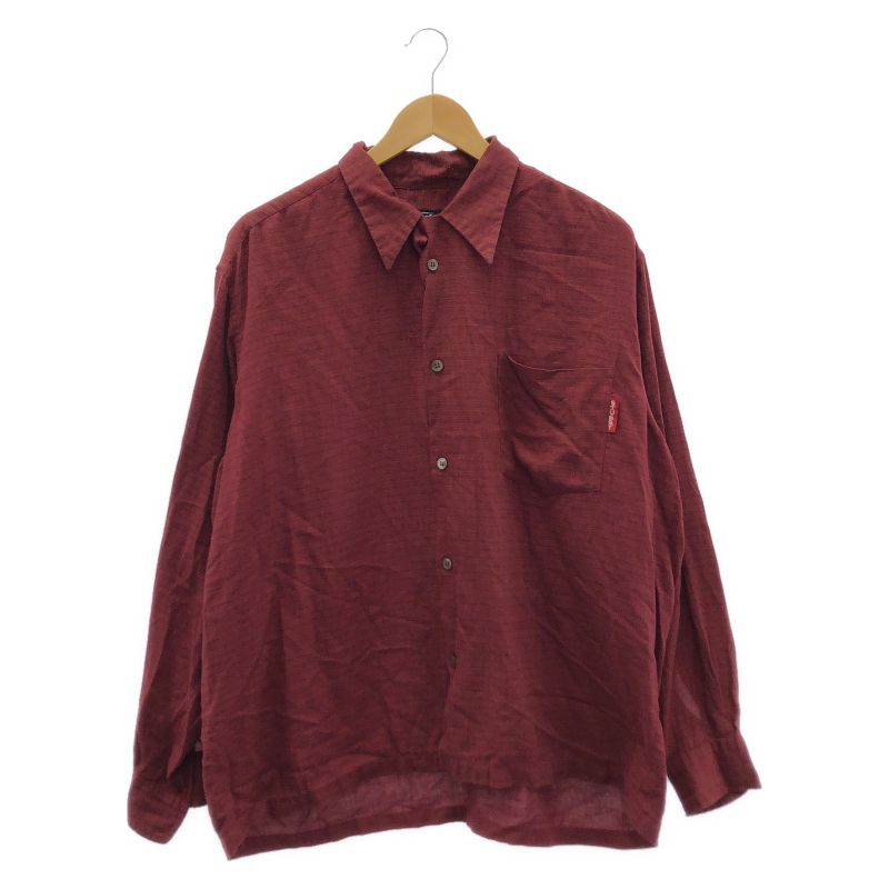 【中古】80s STUSSY オープンカラーシャツ サイズL ステューシー チェック柄 レッド[19]