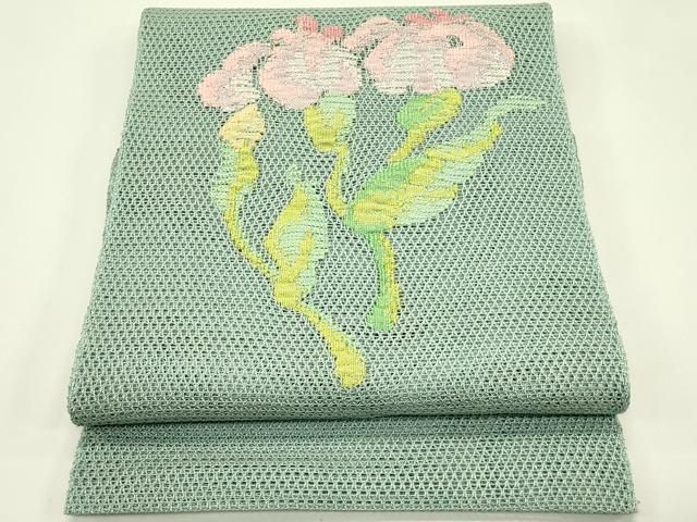 平和屋着物＊夏物　八寸名古屋帯　羅　草花文　正絹　逸品　CABJ1601rv
