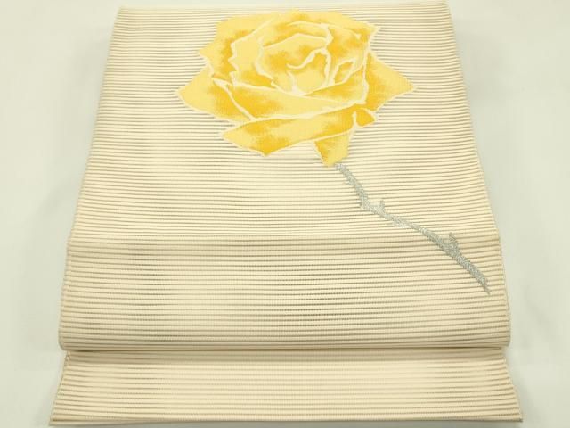 平和屋着物＊夏物　八寸名古屋帯　絽綴れ　薔薇　銀糸　正絹　逸品　未使用　CABJ1605rv