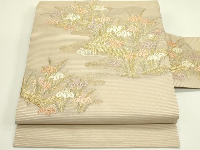 平和屋着物＊夏物　九寸名古屋帯　唐織　杜若　金糸　正絹　逸品　CABI5590rv