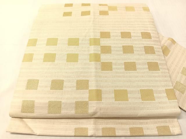 平和屋着物●九寸名古屋帯　変わり市松文様　金糸　正絹　逸品　CABJ0447vp