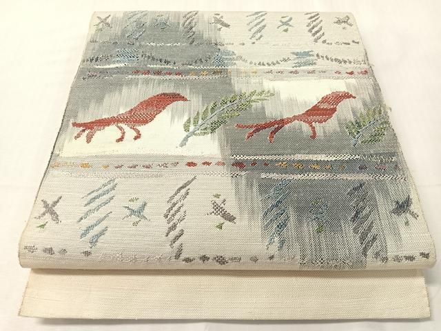 平和屋着物●八寸名古屋帯　紬地　横段抽象文　正絹　逸品　CABJ0515vp