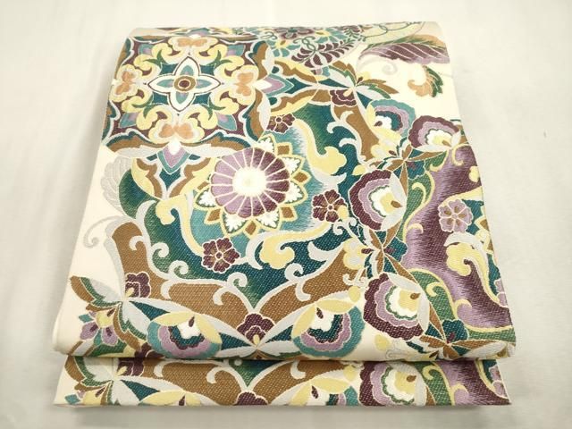 平和屋着物●六通柄袋帯　正倉院花文　金糸　正絹　逸品　CABI7584dy