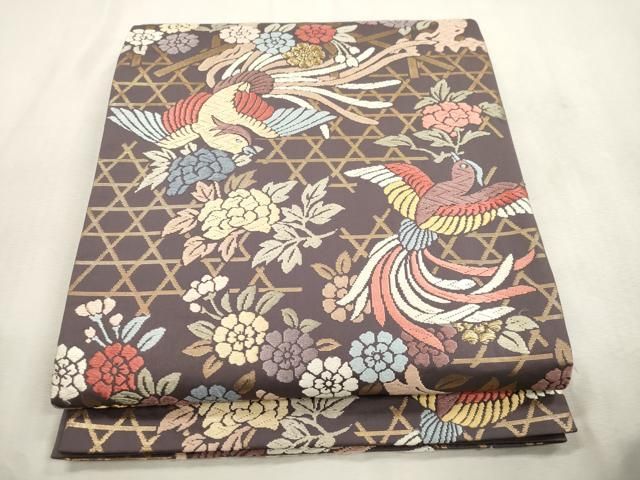 平和屋着物●六通柄袋帯　唐織　花鳥文　金糸　正絹　逸品　CABI7586dy