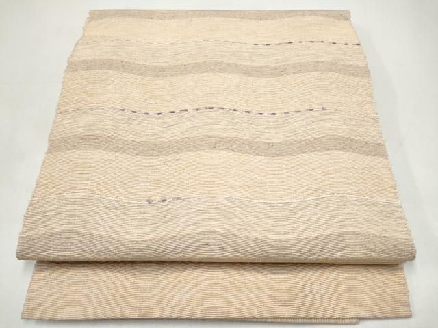 平和屋着物●八寸名古屋帯 紬地 よろけ縞 正絹 逸品 CABI9127hy