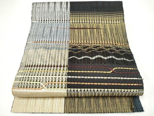 平和屋着物▽八寸名古屋帯　スリーシーズン　春夏秋　もじり織　幾何学文様　正絹　逸品　CABI9143hy