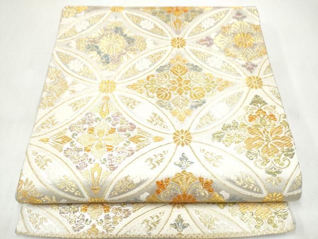 平和屋着物●六通柄袋帯　唐織　寿　七宝花文　金糸　長尺　正絹　逸品　CABI9155hy