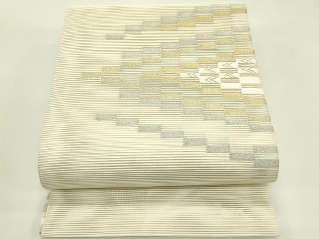 平和屋着物＊夏物　八寸名古屋帯　絽綴れ　幾何学文様　金銀糸　正絹　逸品　CABI5528rv