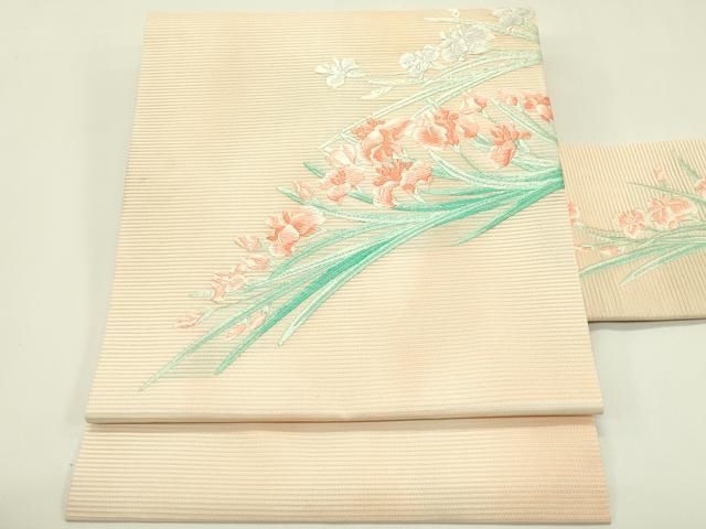 平和屋着物＊夏物　九寸名古屋帯　唐織　杜若　銀糸　正絹　逸品　未使用　CABI5554rv