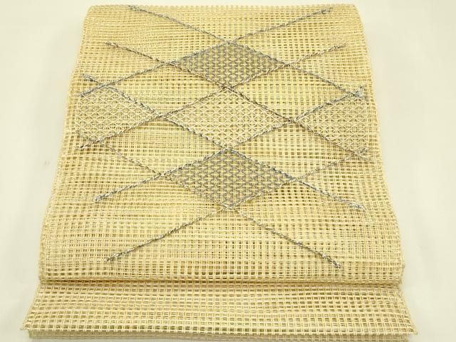 平和屋着物＊夏物　八寸名古屋帯　羅　菱文様　銀糸　正絹　逸品　CABI5556rv