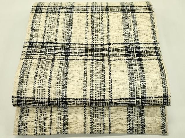 平和屋着物＊夏物　八寸名古屋帯　格子柄　正絹　逸品　CABI5561rv