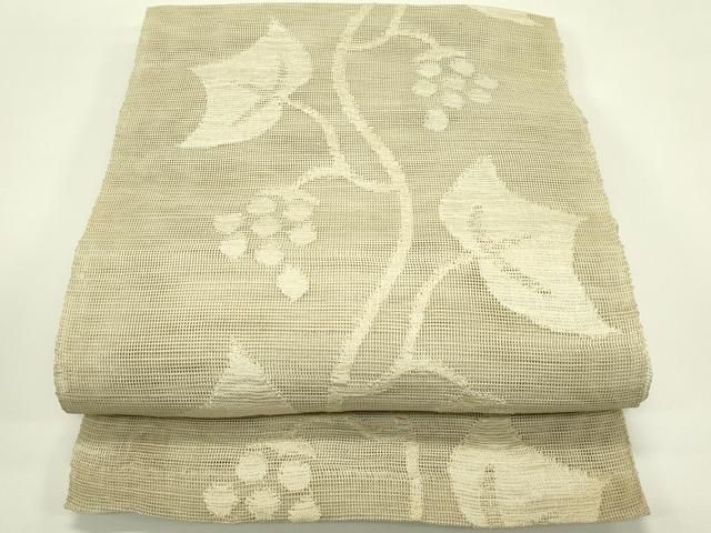 平和屋着物＊夏物　八寸名古屋帯　葡萄蔦の葉文　銀糸　正絹　逸品　CABI5567rv