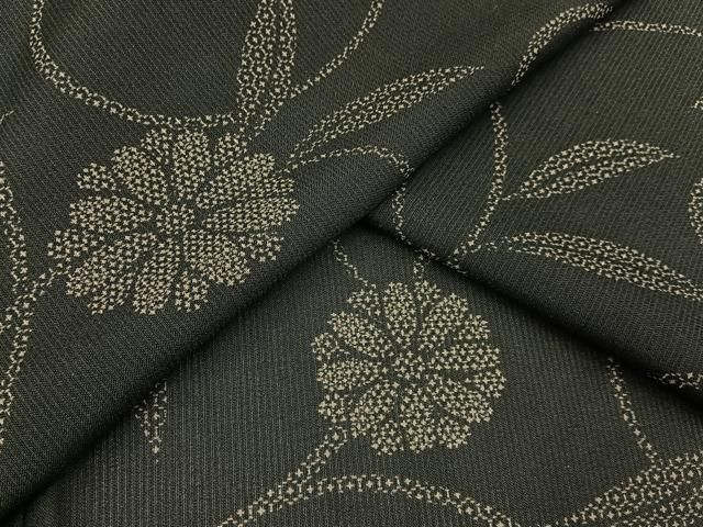 平和屋着物＊夏物　小紋　紗　菊唐草文　黒地　洗える着物　BAAX6820hj