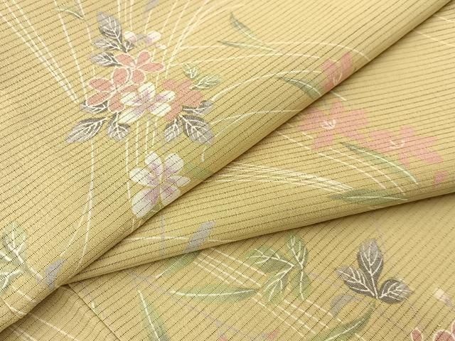 平和屋着物＊夏物　小紋　絽縮緬　草花文　洗える着物　未使用　BAAX6824hj