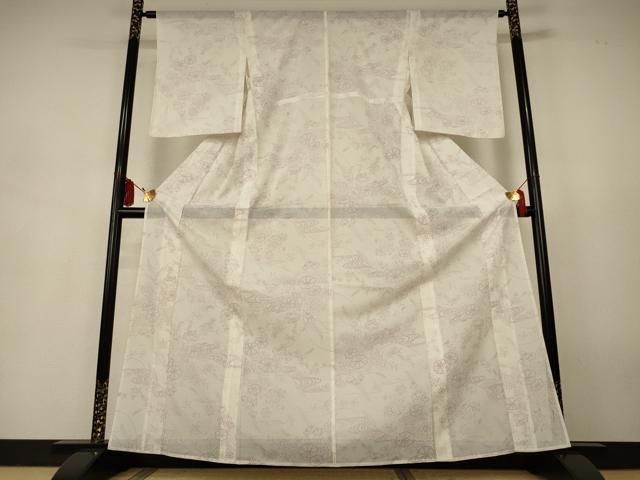 平和屋着物＊夏物　小紋　絽　流水草花文　洗える着物　AABJ9117jd