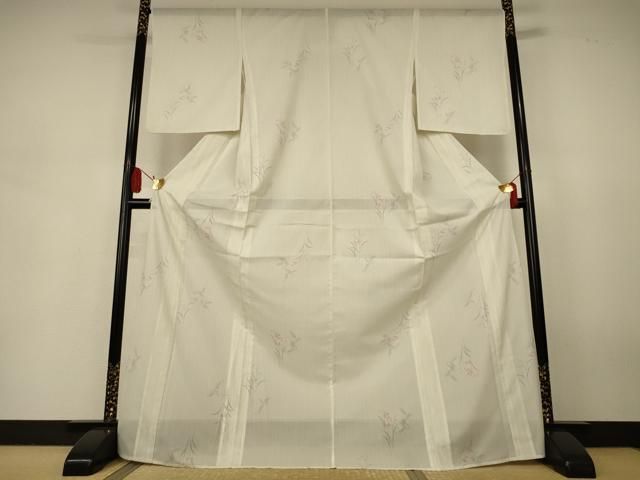 平和屋着物＊夏物　小紋　絽　草花文　ロング丈　洗える着物　AABJ9119jd