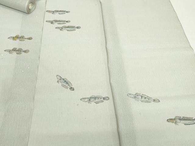 平和屋着物＊夏物　付下げ　反物　着尺　縦絽　手描き　鯊 ハゼ　千草鼠色　上代41万　逸品　未使用　DABH2362zzz