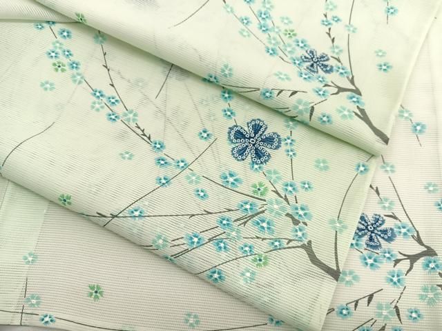平和屋着物＊夏物　小紋　絽　枝花文　暈し染め　洗える着物　BAAX7200hv