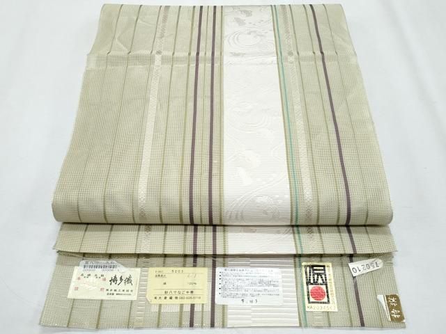 平和屋着物＊夏物　本場筑前博多織　八寸名古屋帯　千鳥立波間道　博多金ラベル　証紙付き　正絹　逸品　CABI5831fb