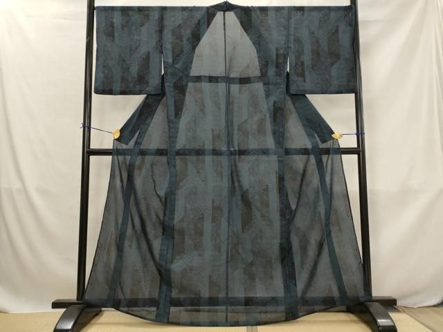 平和屋着物＊夏物　小紋　紗　短冊花文　洗える着物　AABJ8871st