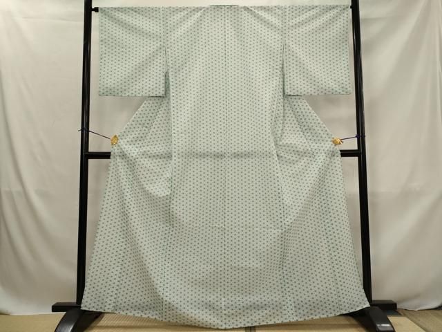 平和屋着物＊夏物　小紋　絽　麻の葉文様　洗える着物　AABJ8876st