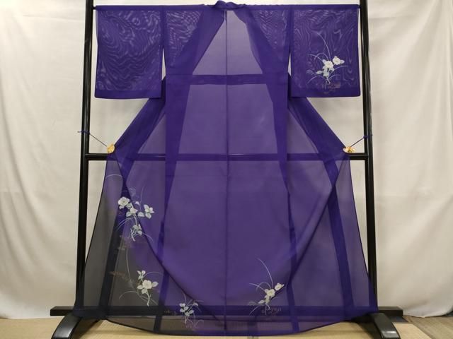 平和屋着物＊夏物　訪問着　絽　枝花文　暈し染め　金彩　洗える着物　AABJ8878st