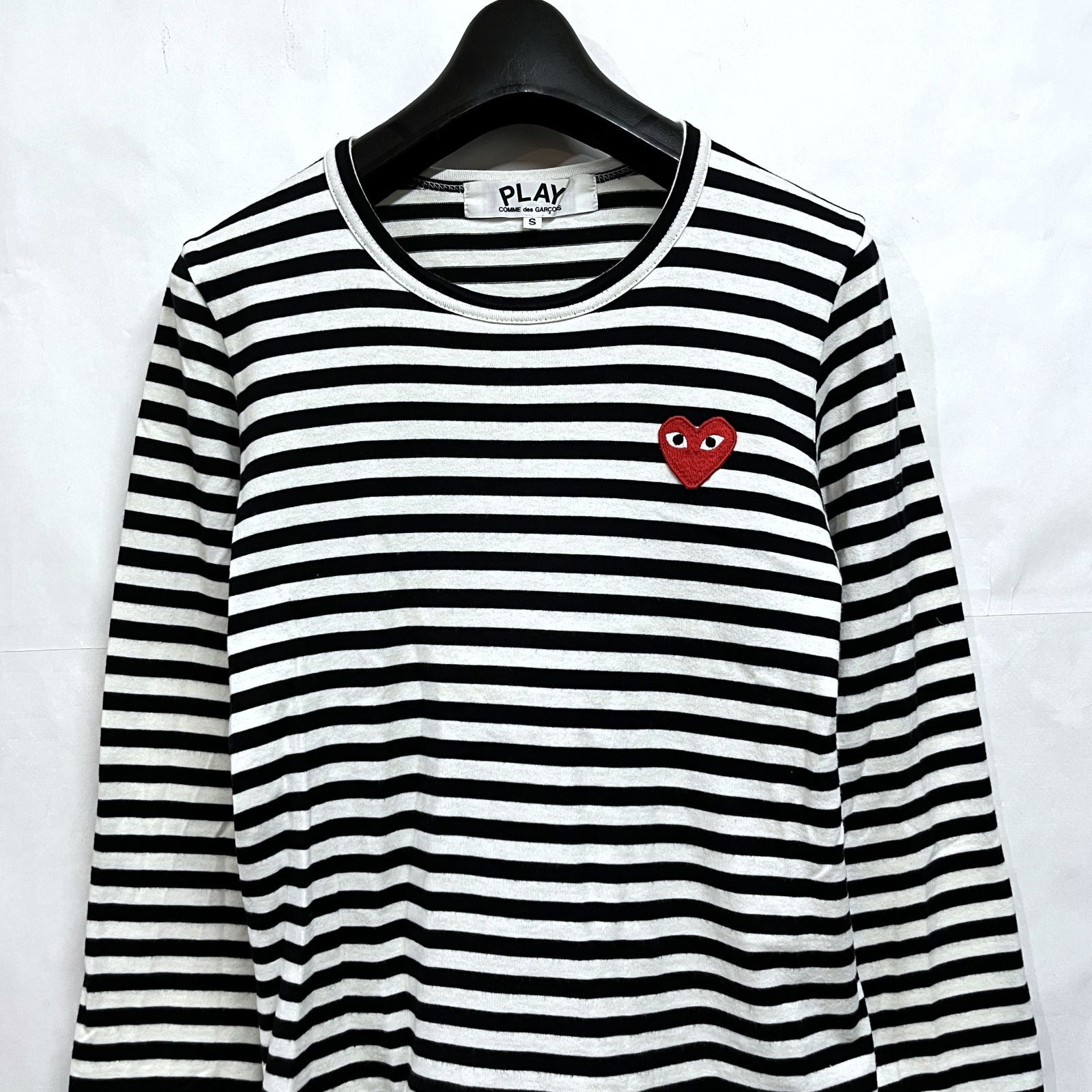 プレイコムデギャルソン 長袖シャツ ハートワッペン ストライプ M PLAY COMME des GARCONS｜プレイ コムデギャルソン ハート ワッペン