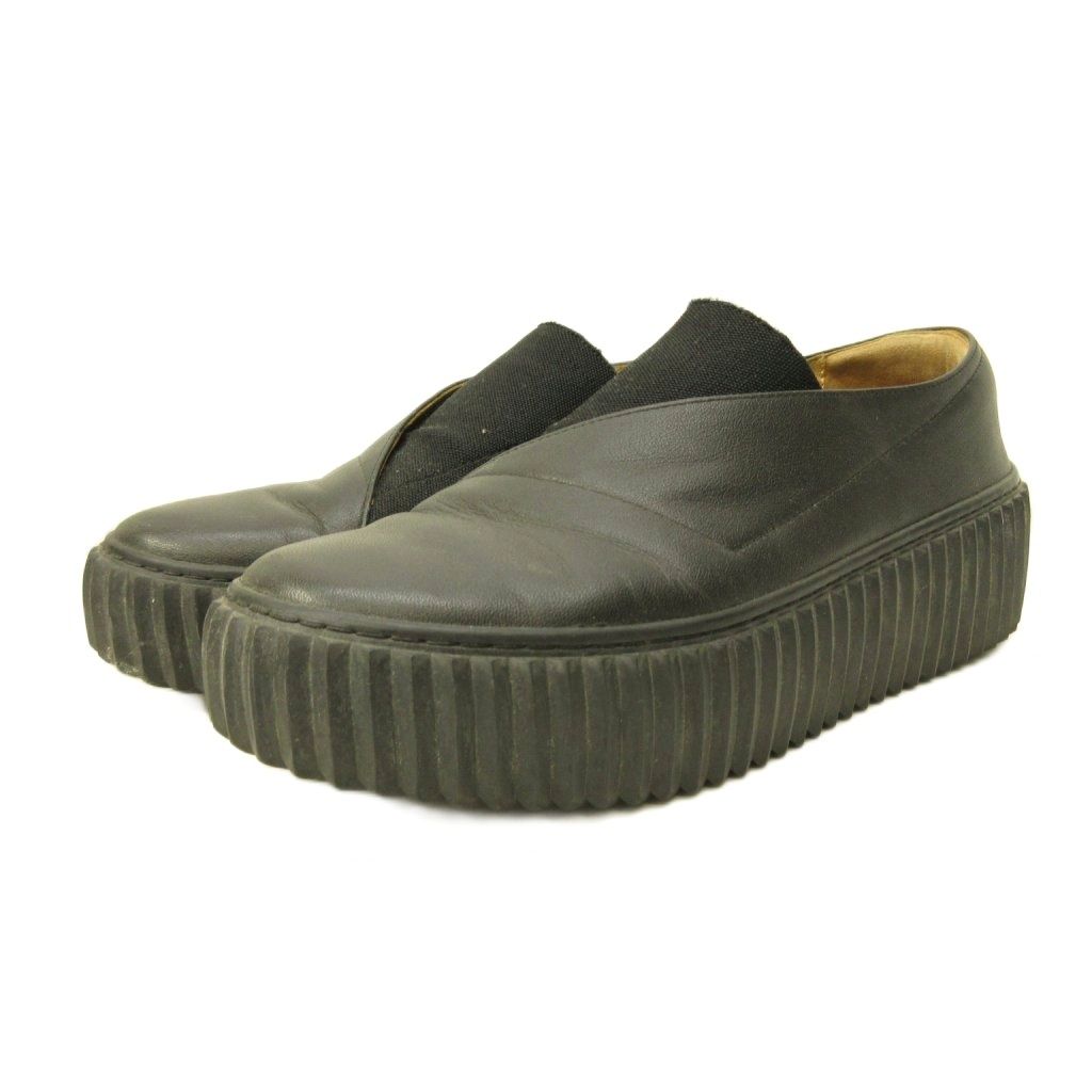イッセイミヤケ ISSEY MIYAKE × un ユナイテッドヌード スリッポン シューズ 厚底 レザー 黒 ブラック 0614