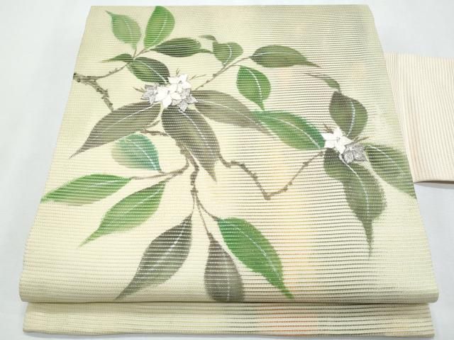 平和屋着物＊夏物　九寸名古屋帯　刺繍　枝花文　金銀糸　正絹　逸品　CABI5812fb