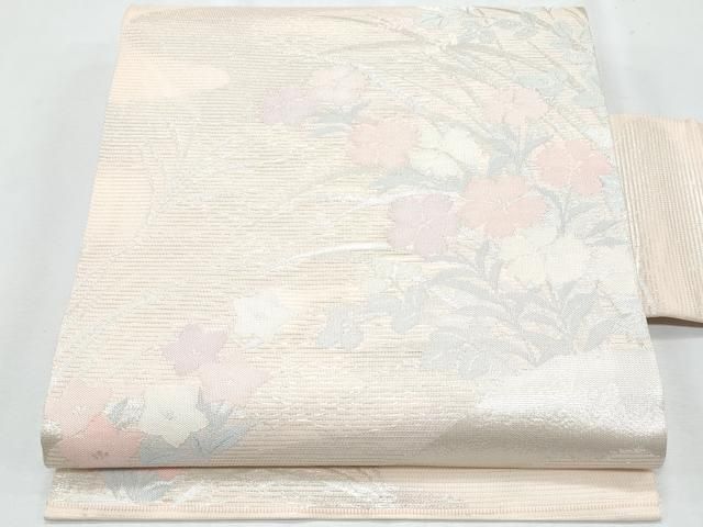 平和屋着物＊夏物　九寸名古屋帯　枝花文　銀糸　正絹　逸品　CABI5813fb