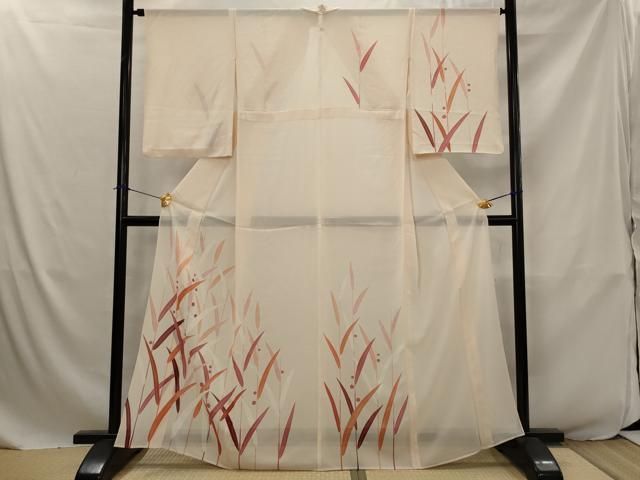 平和屋着物＊夏物　訪問着　絽　草葉文　銀糸　正絹　逸品　AABJ8827st